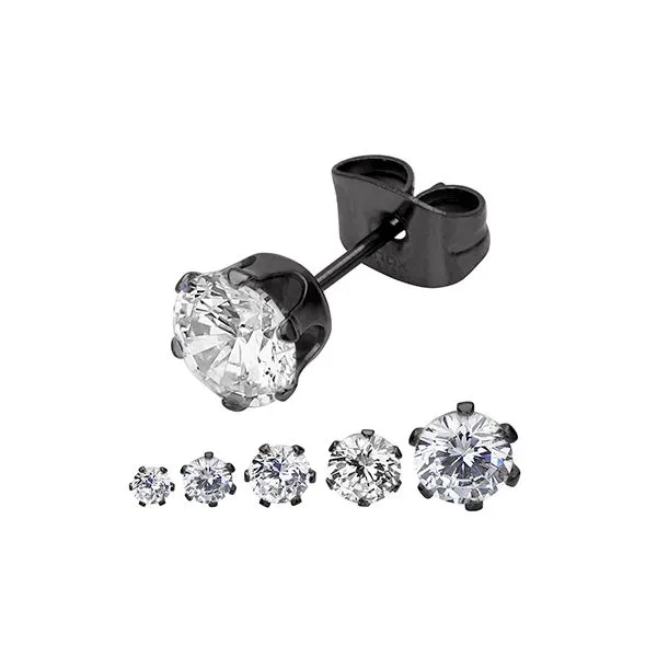 Black IP Stainless Steel with Clear CZ Stud Earrings Erica DelGardo Jewelry Designs Houston, TX