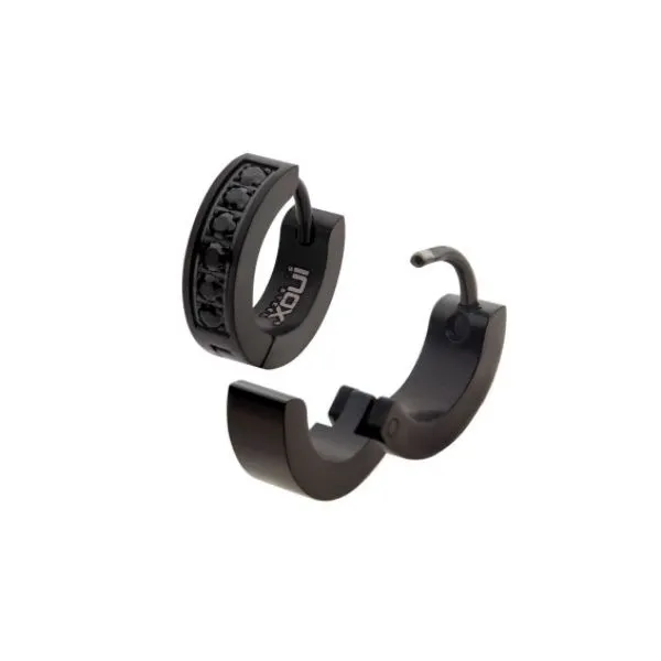 Black IP Steel with Prong Set Round Black CZ Huggie Earrings Erica DelGardo Jewelry Designs Houston, TX