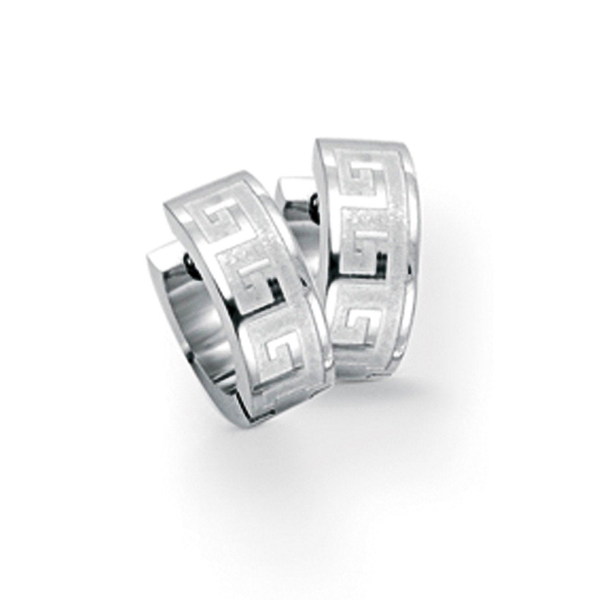 Stainless Steel Greek-Key Design Huggie Earrings Erica DelGardo Jewelry Designs Houston, TX