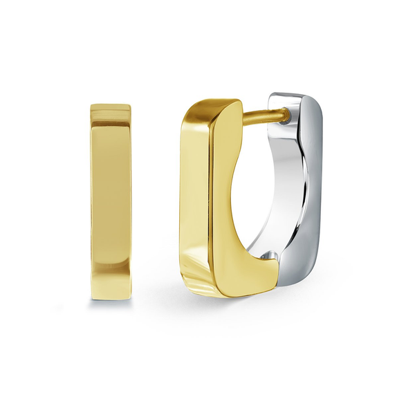 Stainless Steel Two Toned Gold-IP 13.5Mm-Square-Huggie Earrings Erica DelGardo Jewelry Designs Houston, TX