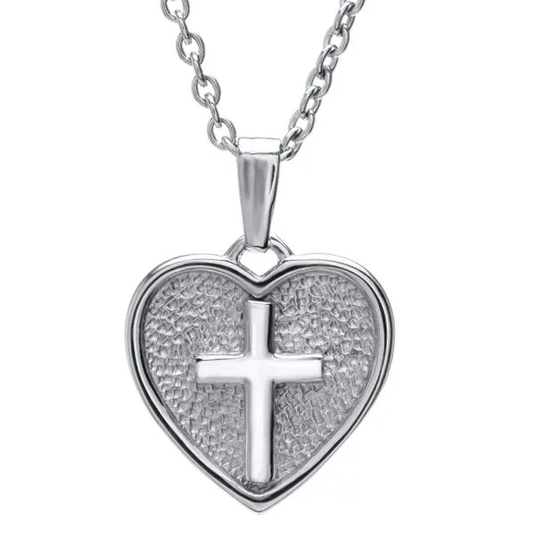 Sterling Silver Heart Pendant w/ Cross Children's Necklace Image 2 Erica DelGardo Jewelry Designs Houston, TX