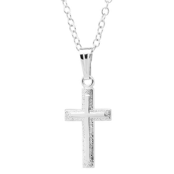 Sterling Silver Embossed Cross Children's Necklace Image 3 Erica DelGardo Jewelry Designs Houston, TX