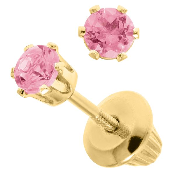 14KY Pink Tourmaline Children's Earrings Image 2 Erica DelGardo Jewelry Designs Houston, TX