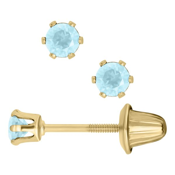 14KY Blue Zircon Children's Earrings Erica DelGardo Jewelry Designs Houston, TX