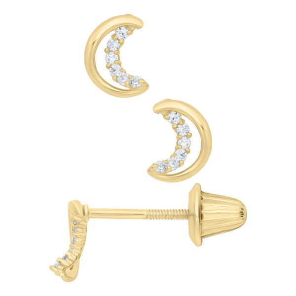 14KY CZ Moon Children's Earrings Erica DelGardo Jewelry Designs Houston, TX