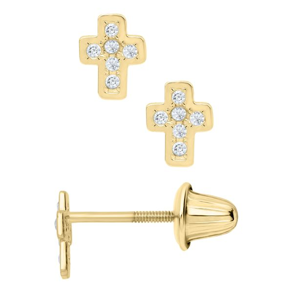 14KY CZ Cross Children's Earrings Erica DelGardo Jewelry Designs Houston, TX