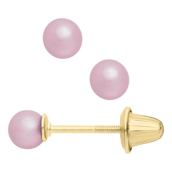 14KY Pink Dyed Pearl Children's Earrings Erica DelGardo Jewelry Designs Houston, TX