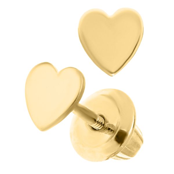 14KY Gold Heart Children's Earrings Image 2 Erica DelGardo Jewelry Designs Houston, TX