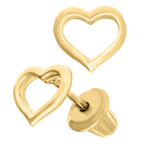 14KY Gold Heart Children's Earrings Image 2 Erica DelGardo Jewelry Designs Houston, TX