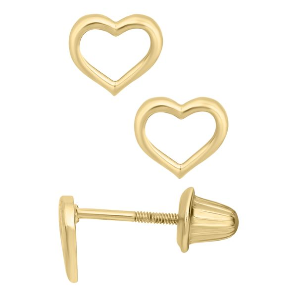 14KY Gold Heart Children's Earrings Erica DelGardo Jewelry Designs Houston, TX