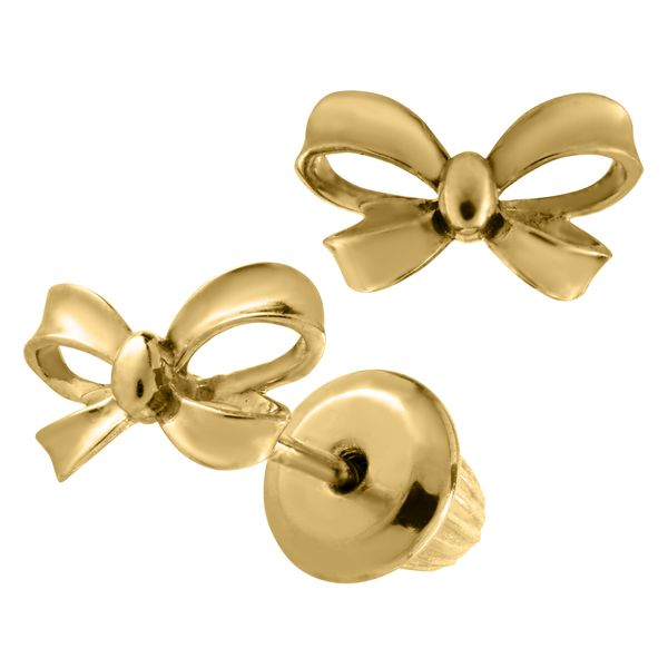 14KY Gold Bow Children's Earrings Image 2 Erica DelGardo Jewelry Designs Houston, TX