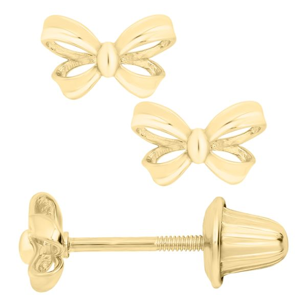14KY Gold Bow Children's Earrings Erica DelGardo Jewelry Designs Houston, TX