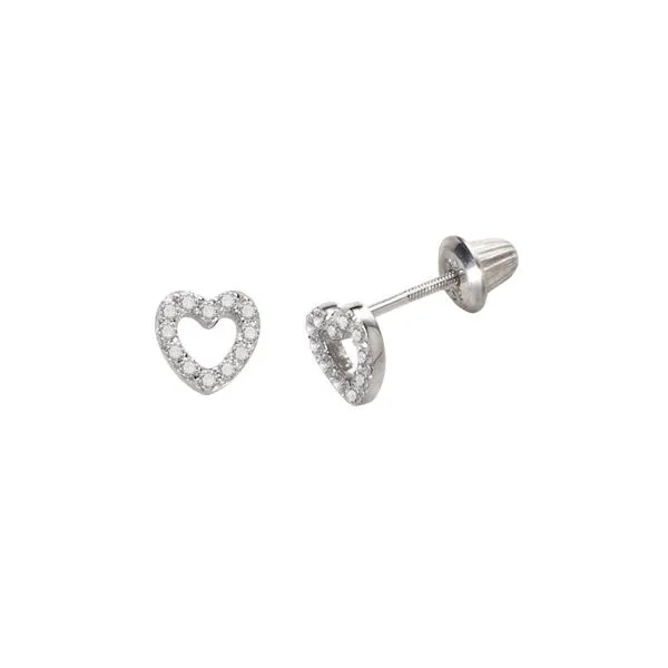 Sterling Silver Open Heart CZ Children's Earrings Image 3 Erica DelGardo Jewelry Designs Houston, TX