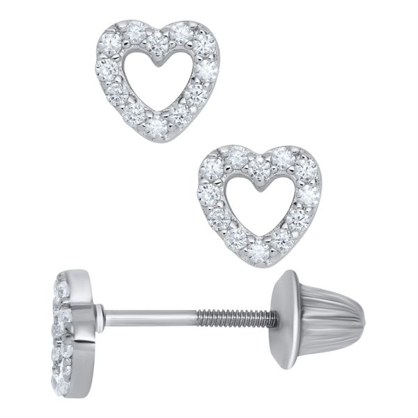 Sterling Silver Open Heart CZ Children's Earrings Erica DelGardo Jewelry Designs Houston, TX