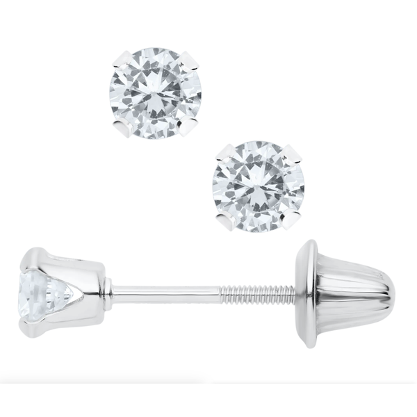 Sterling Silver 4mm Round CZ Children's Earrings Erica DelGardo Jewelry Designs Houston, TX
