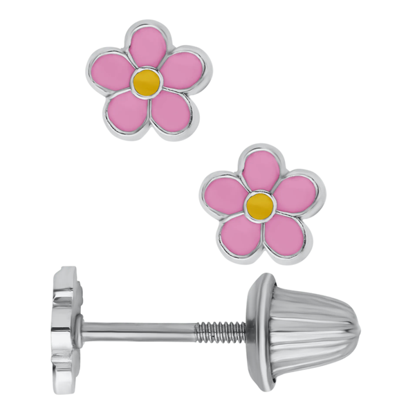 Sterling Silver Pink & Yellow Flower Children's Earrings Erica DelGardo Jewelry Designs Houston, TX