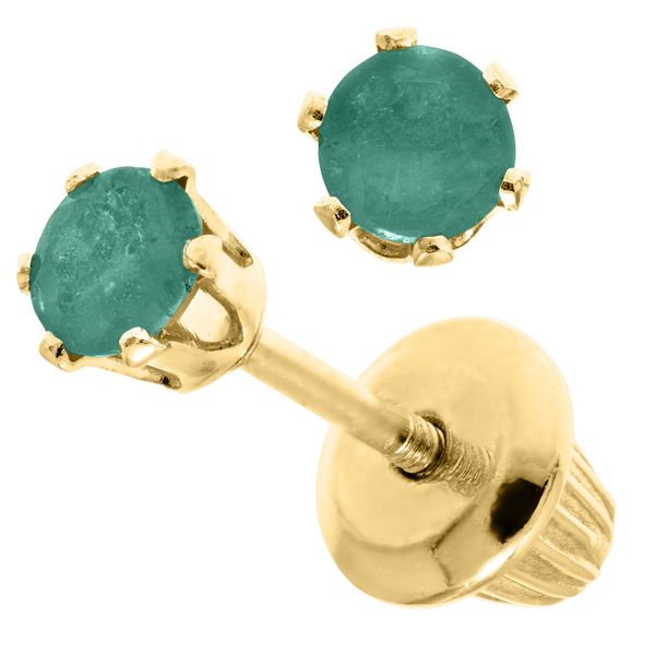 14K Yellow Gold Emerald Children's Earrings Image 2 Erica DelGardo Jewelry Designs Houston, TX
