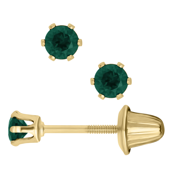14K Yellow Gold Emerald Children's Earrings Erica DelGardo Jewelry Designs Houston, TX