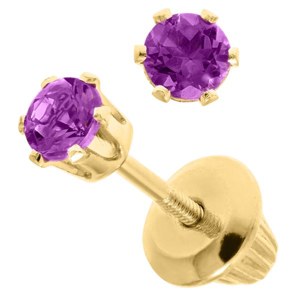 14K Yellow Gold Amethyst Children's Earrings Image 2 Erica DelGardo Jewelry Designs Houston, TX