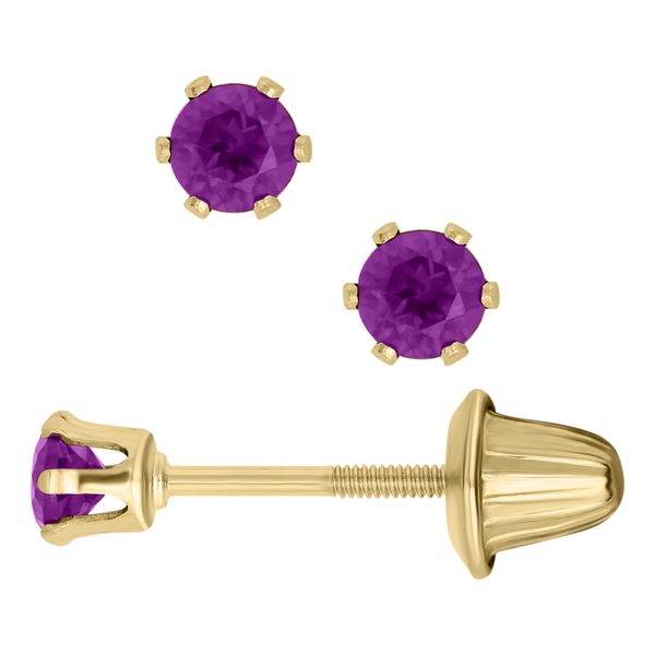 14K Yellow Gold Amethyst Children's Earrings Erica DelGardo Jewelry Designs Houston, TX