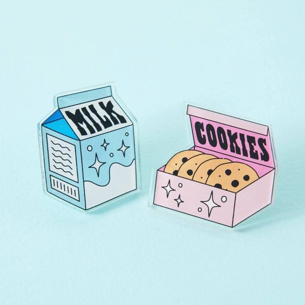 Milk & Cookies Acrylic Pin Pair Erica DelGardo Jewelry Designs Houston, TX