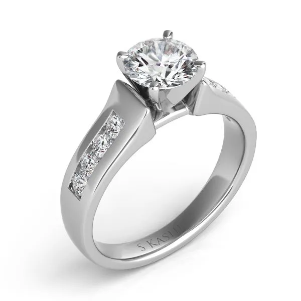 14 Karat White Gold Wide Cathedral Solitaire Engagement Ring Mounting Erickson Jewelers Iron Mountain, MI