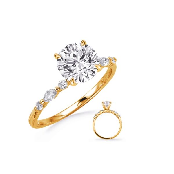 Marquise and Round Cut Diamond Engagement Ring in 14K Yellow Gold Erickson Jewelers Iron Mountain, MI