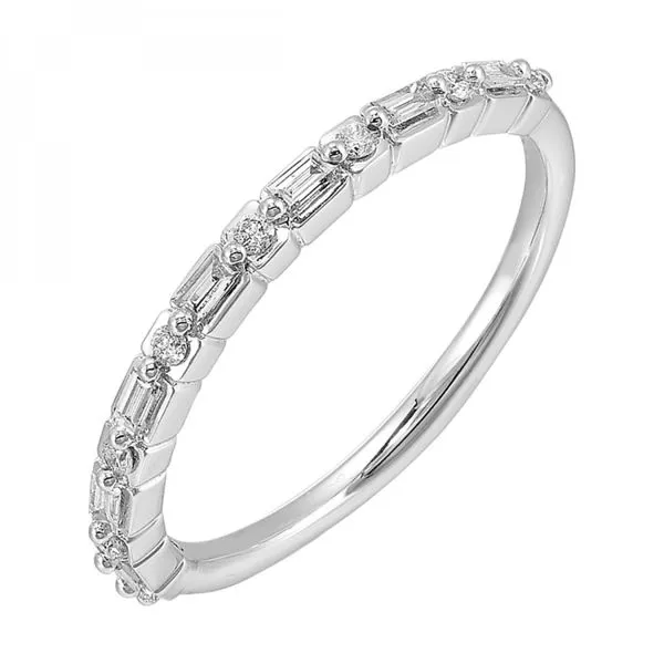 14Kt White Gold Baguette and Round Diamond Band Erickson Jewelers Iron Mountain, MI