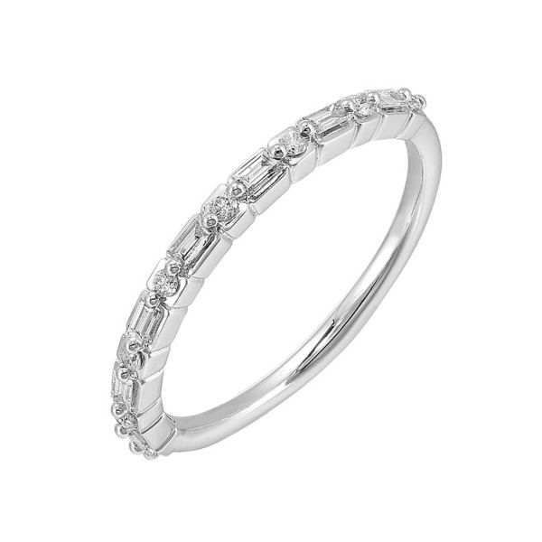 14Kt White Gold Baguette and Round Diamond Band Ring Erickson Jewelers Iron Mountain, MI