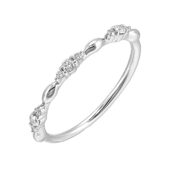 Three Stone Sections Stackable Wedding Band in 14K White Gold Erickson Jewelers Iron Mountain, MI