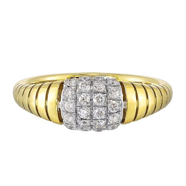 Yellow & White Gold Diamond Pave Ribbed Ring Erickson Jewelers Iron Mountain, MI