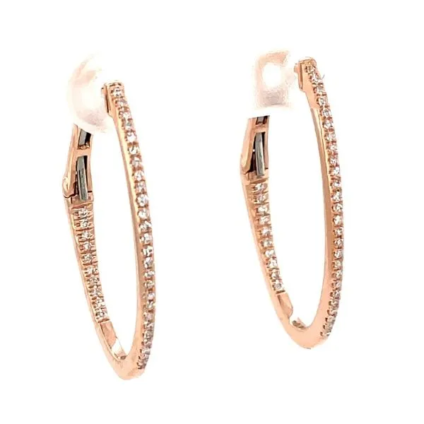 14K Rose Gold Oval Hoop Diamond Earrings Erickson Jewelers Iron Mountain, MI