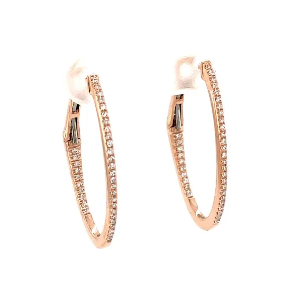 14K Rose Gold Oval Hoop Diamond Earrings Erickson Jewelers Iron Mountain, MI