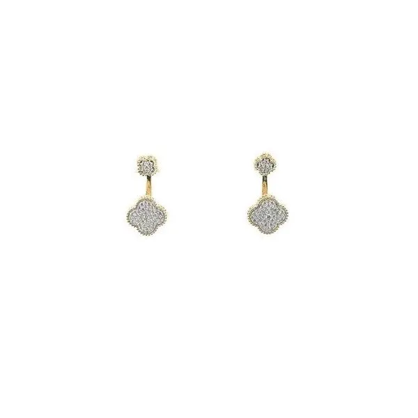 14K White and Yellow Gold Clover Diamond Earrings and Jackets Erickson Jewelers Iron Mountain, MI
