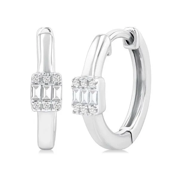 14K White Gold Diamond Hoop Earrings Erickson Jewelers Iron Mountain, MI