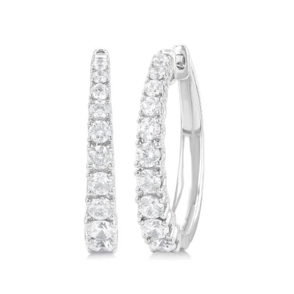 14K White Gold Graduated Diamond Hoop Earrings Erickson Jewelers Iron Mountain, MI