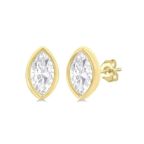 10Kt Yellow Gold Bezel Set Marquise Diamond Stud Earrings Erickson Jewelers Iron Mountain, MI