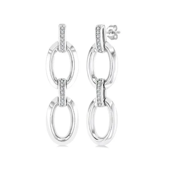Sterling Silver Bold Oval Link Diamond Earrings Erickson Jewelers Iron Mountain, MI