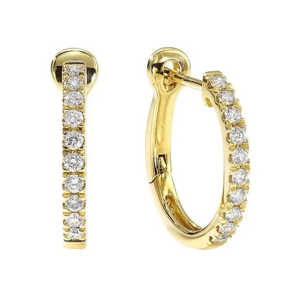14Kt Yellow Gold Diamond Huggie Hoop Earrings Erickson Jewelers Iron Mountain, MI