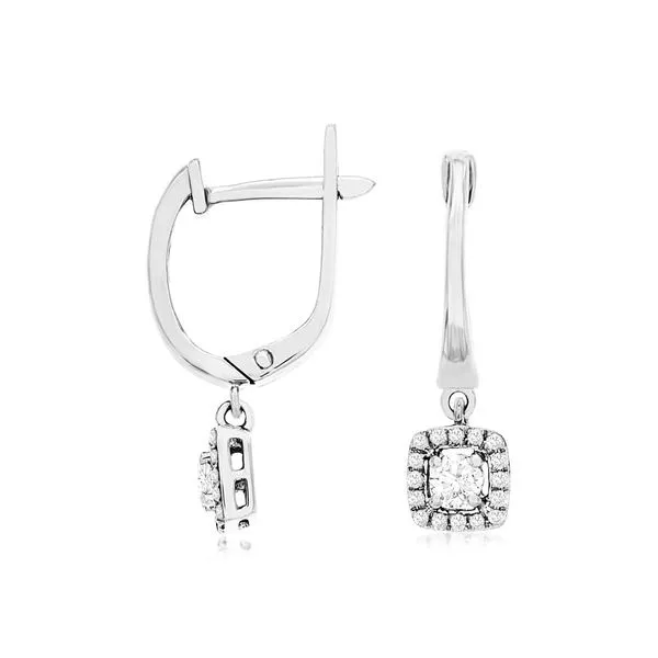 Drop Diamond Halo Hoop Earrings in 14Kt White Gold Erickson Jewelers Iron Mountain, MI