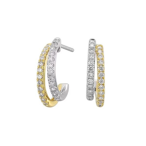 10Kt White and Yellow Gold Diamond Double Row Hoop Earrings Erickson Jewelers Iron Mountain, MI