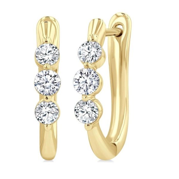 14Kt Yellow Gold 3 Diamond Oval Hoop Earrings Erickson Jewelers Iron Mountain, MI
