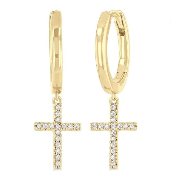 10Kt Yellow Diamond Cross Dangle Huggie Hoop Earrings Erickson Jewelers Iron Mountain, MI