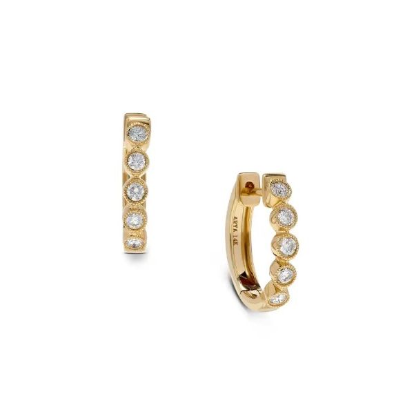 14Kt Yellow Gold Diamond Bezel Hoop Earrings Erickson Jewelers Iron Mountain, MI