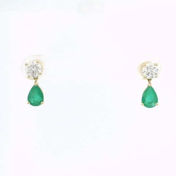 14Kt Yellow Lab Grown Diamond and Emerald Earrings Erickson Jewelers Iron Mountain, MI