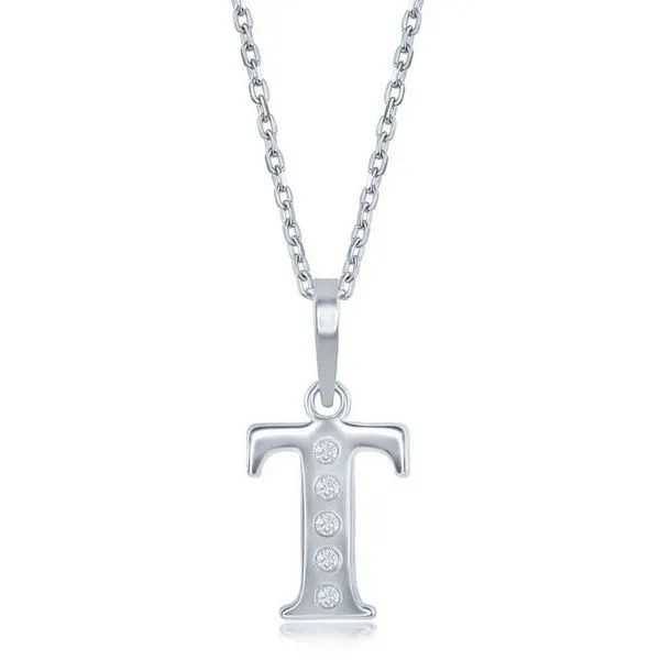 Sterling Silver Diamond Initial T Necklace Erickson Jewelers Iron Mountain, MI