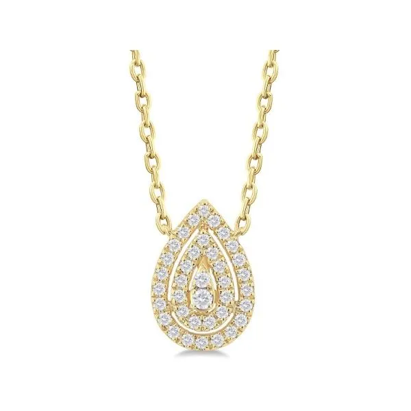 10Kt Yellow Gold Petite Pear Shaped Double Halo Diamond Necklace Erickson Jewelers Iron Mountain, MI