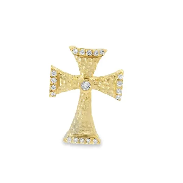 14Kt Yellow Gold Textured Diamond Cross Pendant Erickson Jewelers Iron Mountain, MI