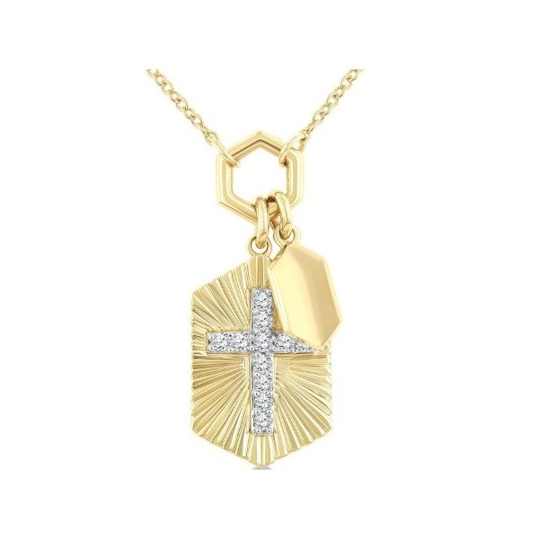 10Kt Yellow Gold Diamond Fluted Cross Necklace Erickson Jewelers Iron Mountain, MI