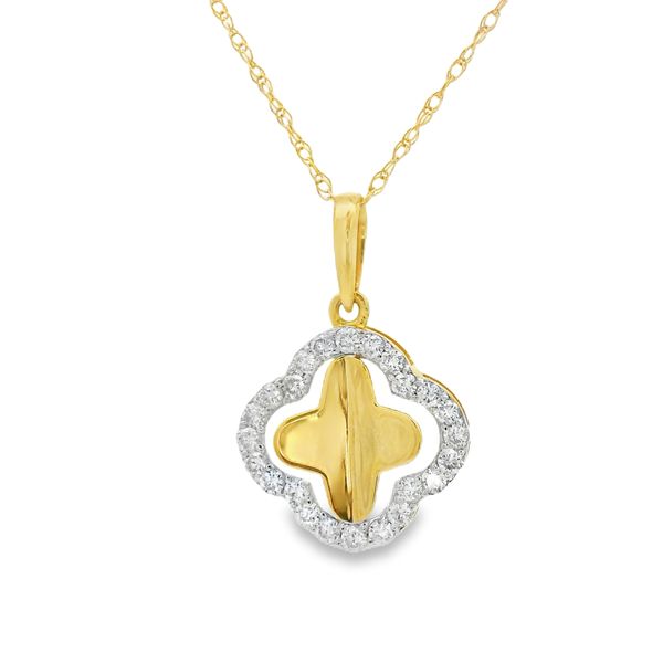 14Kt Yellow Gold Clover Diamond Pendant Necklace Erickson Jewelers Iron Mountain, MI
